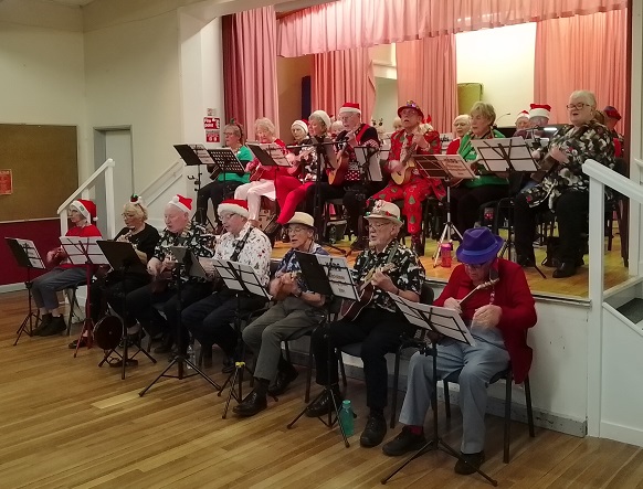 Picture of the group playing at a Christmas concert